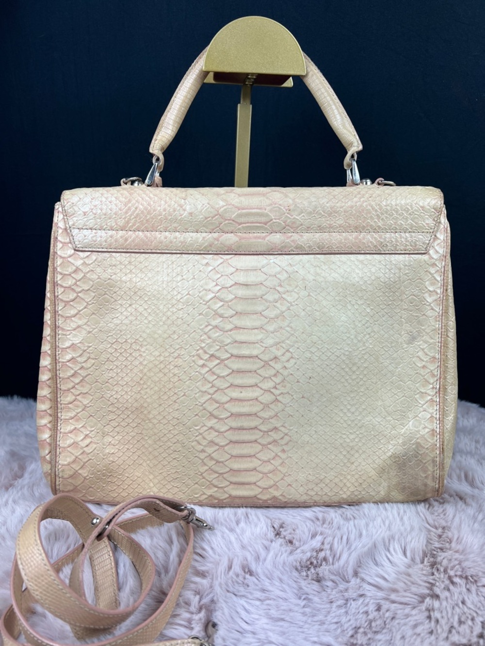 BRAHMIN Vintage Python Embossed Leather Classic Satchel - Silver Hardware - Picture 3 of 17